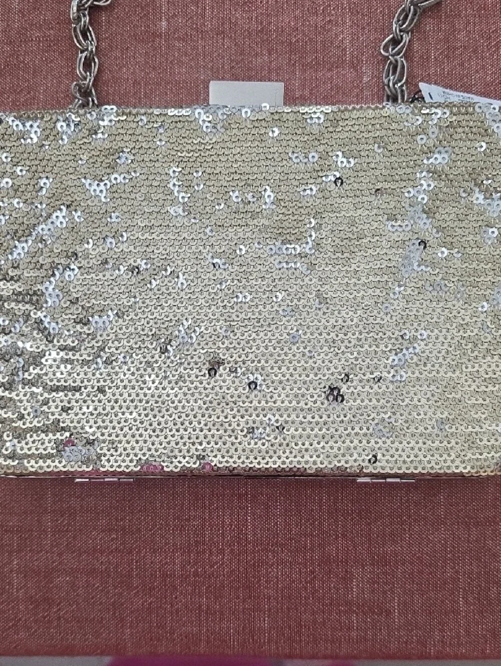 White House Black Market Gold Sequin Chain Clutch - Picture 5 of 10